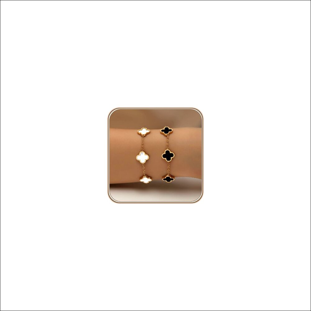 18K Gold Plated Adjustable Link Charm Bracelet Set Stainless Steel Lucky Clover